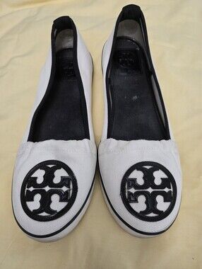 Tory Burch Raymond White Slip-On Canvas Flats 8